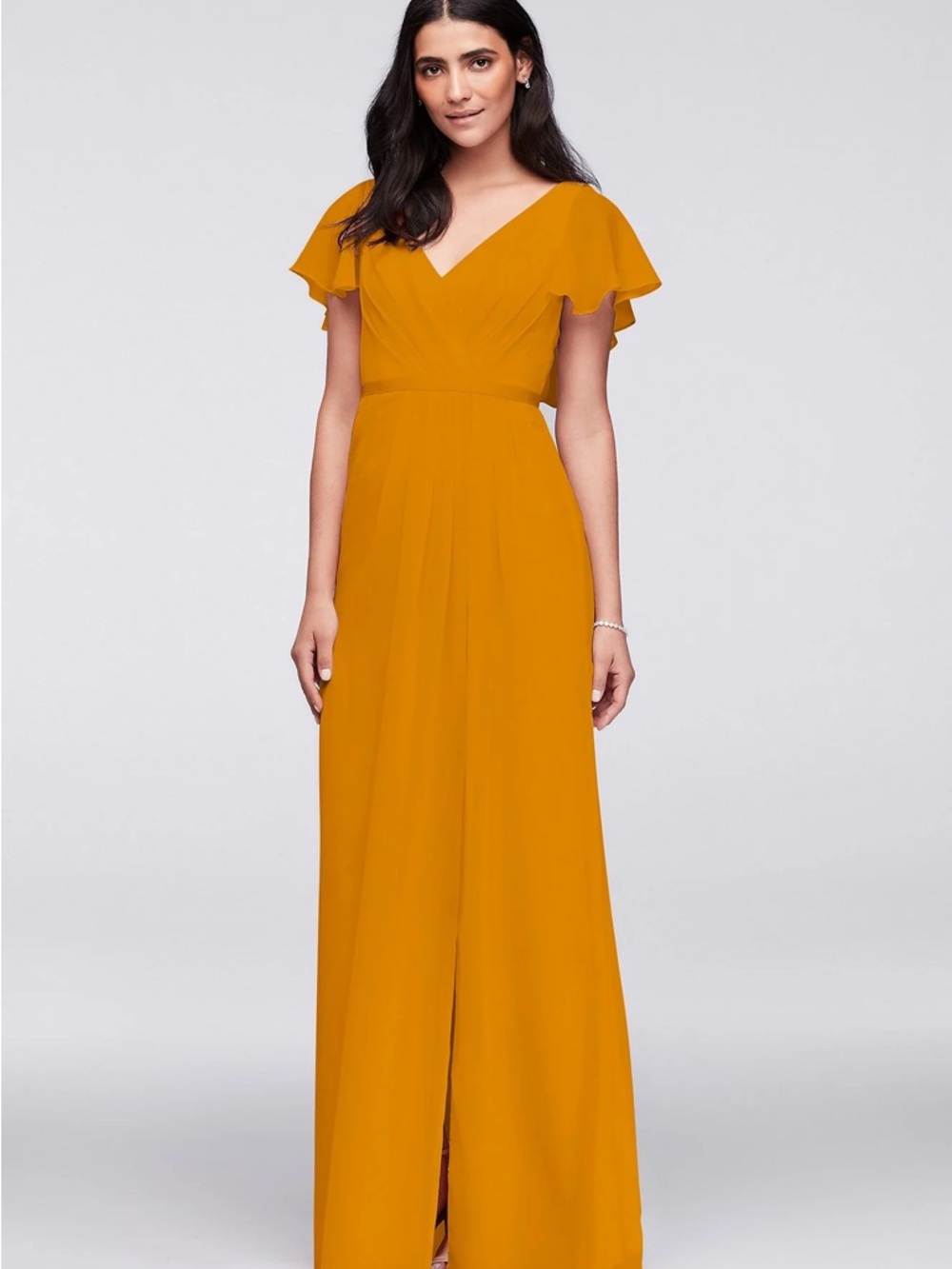 NWT $169 Flutter Sleeve Crinkle Chiffon Bridesmaid Dress